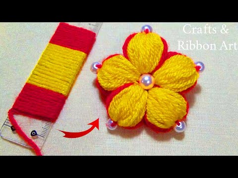 Amazing Woolen Craft Ideas with Scale - Easy Woolen Flower Making - Hand Embroidery Flower Design