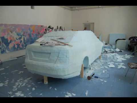 Kaija Papu is sculpting a police car in winter 2009-2010