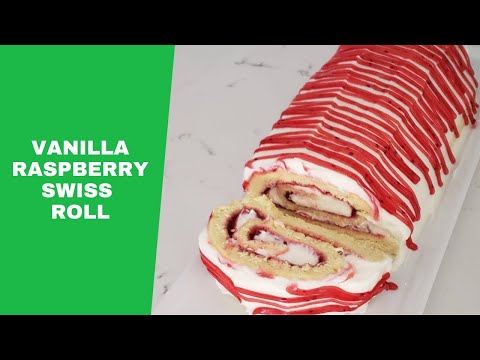 Vanilla Raspberry Swiss Roll by Anjum Nazerali of Rose Hill Cakes