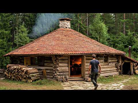 I Built a Mountain Wood Cabin Using Only Hand Tools | Solo Bushcraft (Full Movie)