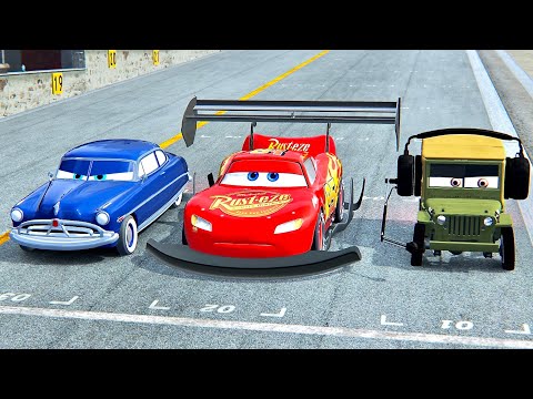 Lightning McQueen GTR vs Doc Hudson vs Sarge - Drag Race