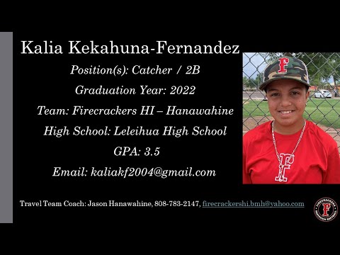 Kalia Kekahuna-Fernandez Softball Skills Video - 2022 Catcher 2B