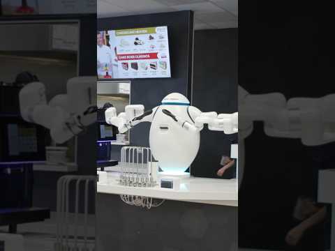 Adam in action at the new Ghost Kitchen! Serving up delicious cups of coffee! #automate #tech #robot