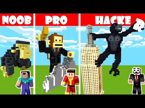Minecraft NOOB vs PRO: KING KONG MONSTERS STATUE PLANET HOUSE BUILD CHALLENGE | Minecraft Battle