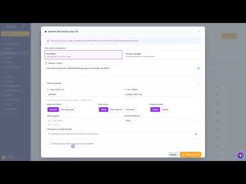 Tutoriel vidéo : Génération IA d'articles — Formation FacturesPro