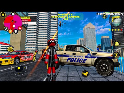 Stickman Rope Hero #1 - Spider Stickman VS Police, Bike, Car & Police Car Drive - Android Gameplay