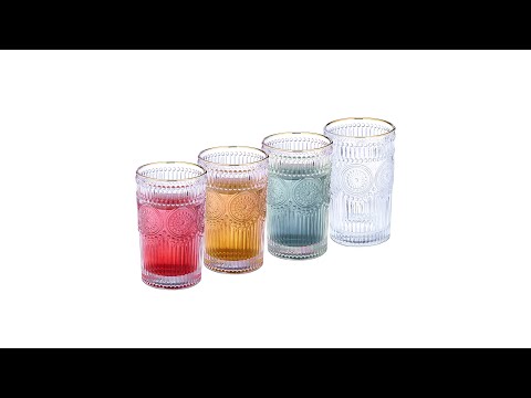 Lot de 4 verres avec motif 400 ml Doré - Verre - 8 x 13 x 8 cm