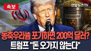 [????속보] '이란이 농축 우라늄 포기하면 200억 달러 준다' 보도에…트럼프 돈 오가지 않는다 / 연합뉴스TV(YonhapnewsTV)