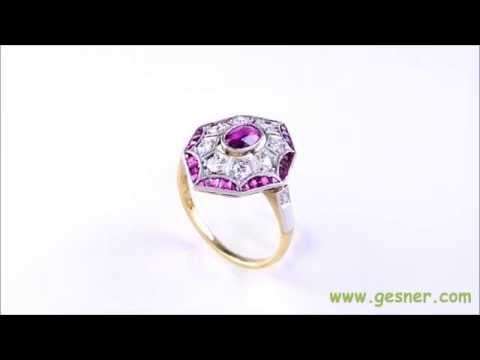 .35ct. Ruby, Diamond & Platinum/18K Yellow Gold Art Deco Fashion/Engagement Ring- J34527