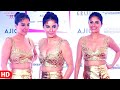 Baapre Isha Talwar Flaunts Her Curvey Figure In Gold Deep Neck Outfit At Grazia Young Fashion