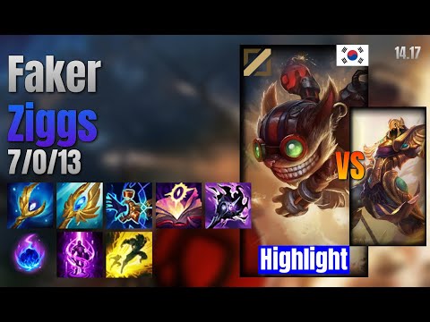 Faker Mid Ziggs vs Azir lol KR solo rank Highlight 14.17