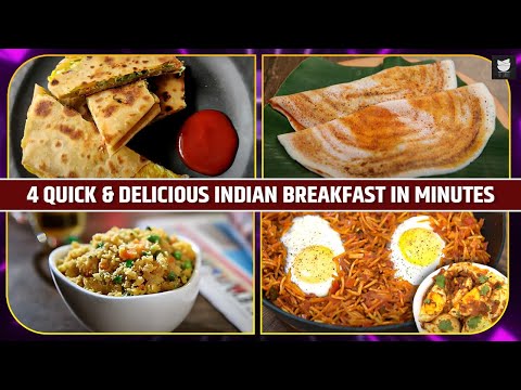 4 Healthy Indian Breakfast Recipes in minutes | Easy & Tasty Upma, Mysore Dosa, Egg Bhurji & More