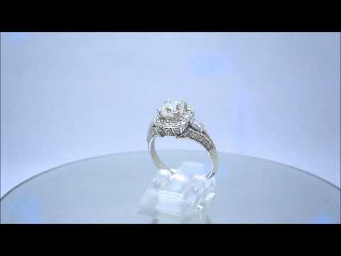 18K WHITE GOLD CUSHION CUT DIAMOND ANTIQUE ENGAGEMENT RING 1.85CTW - ASW - 197