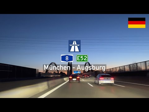 [4KHDR] Driving in Germany: Autobahn A8 E52 from Munich (München) to Augsburg - Night Drive