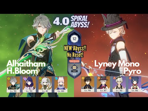 NEW Spiral Abyss 4.0 Floor 12 (9 ⭐️ ) First Clear C0 ALHAITHAM  & C0 LYNEY - Genshin Impact 4.0