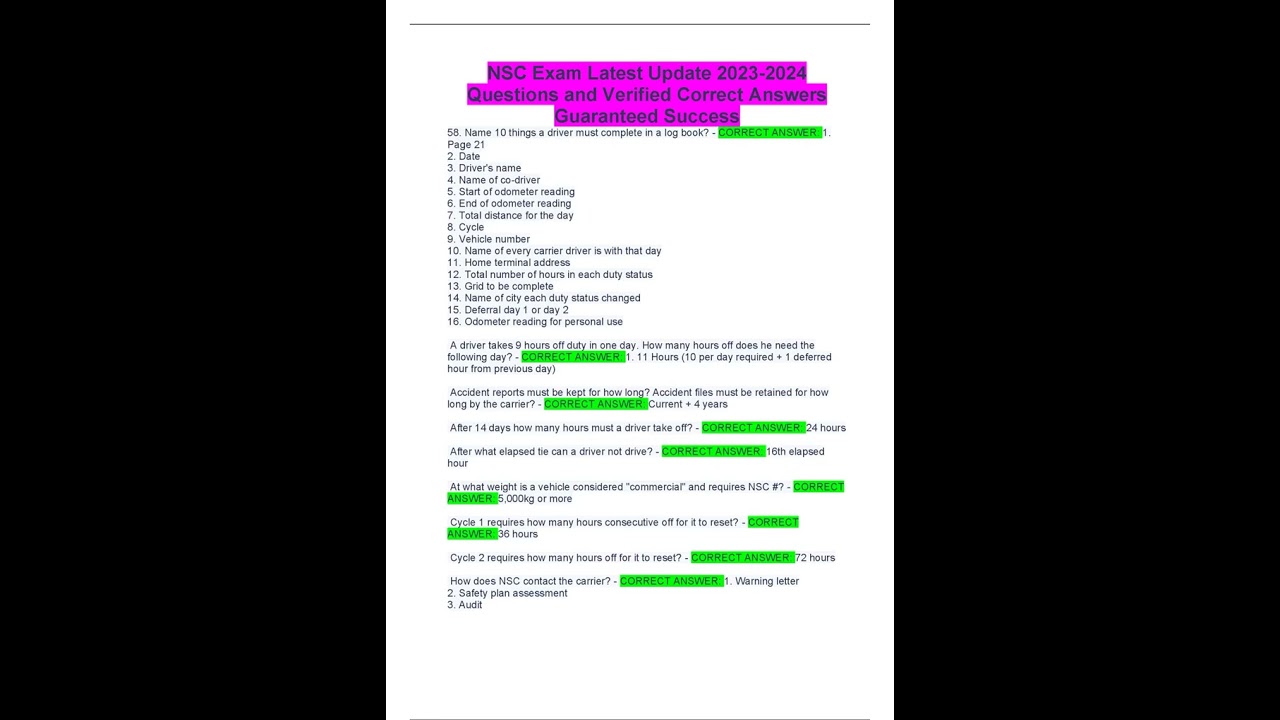 NSC Exam Latest Update Questions and Verified Correct Answers Guaranteed Success