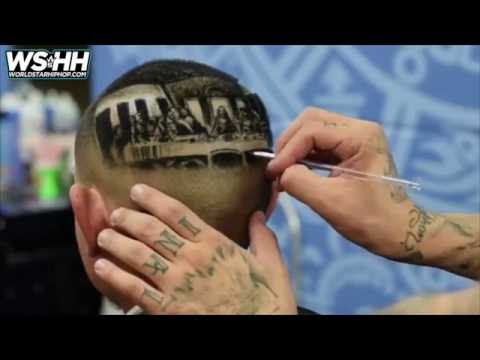 Barber tattoos the holy supper of jesus christ in the head of a client!