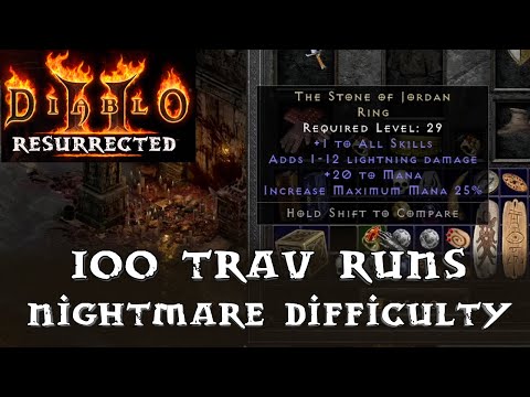 Diablo 2 Resurrected: 100 Nightmare Travincal Runs Drop Highlights!!