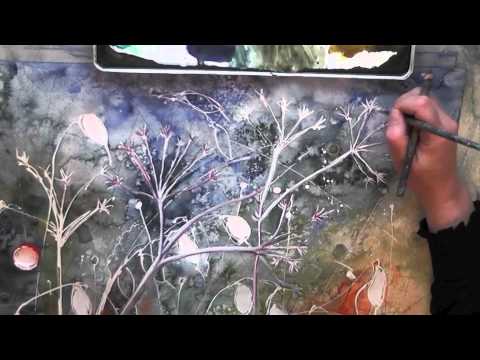semi abstract loose watercolour painting of seed heads