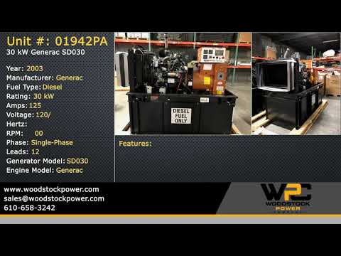 Used 30 kW Generac Model SD030 Diesel Generator Set