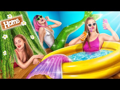 We Build a Bunk Bed for Triplets Mermaid! Poor vs Rich vs Giga Rich Secret Room!