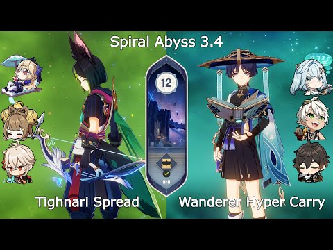 C0 Tighnari Spread and C0 Wanderer Hyper Carry - Spiral Abyss 3.4 Floor 12 Genshin Impact