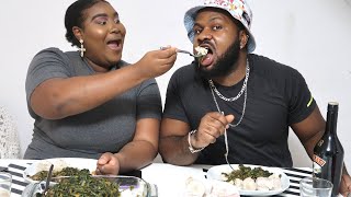 ZIMBABWEAN 🇿🇼 WIFE COOKING CAMEROON🇨🇲 VEGETABLE STEW & COCOYAM FOR THE FIRST TIME | FAMILY MUKBANG