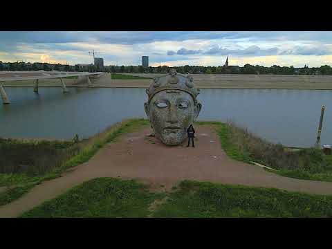 The Waal River, Nijmegen, Netherlands. Drone, 4K