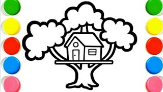 How to Draw Tree House 🏡 Easy Drawing & Coloring for Kids & Toddlers | #easydrawingforkids 