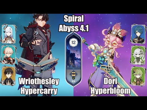 C0 Wriothesley Hypercarry And C6 Dori Hyperbloom SPIRAL ABYSS 4.1 - Genshin impact