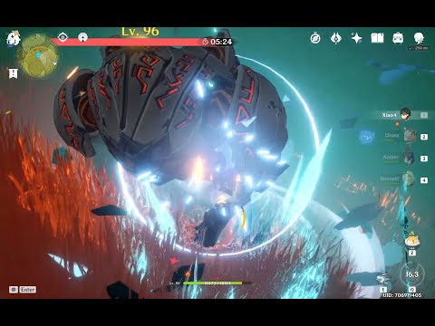 Xiao hitting 138k plunge damage against a weak ruin hunter