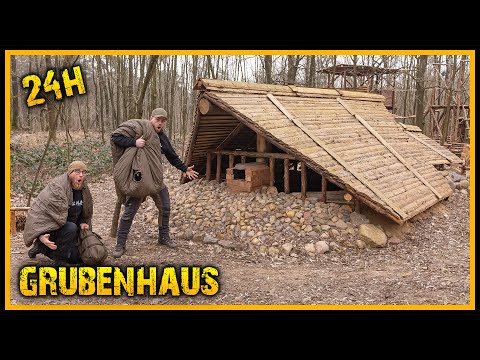 24h mit Übernachtung im Grubenhaus - Es wird noch gebaut! - Bushcraft Survival Overnighter