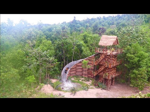 Build Four Story Wood Brick Villa House &  Swimming Pool With Water Slide By Ancient Skills ( full)