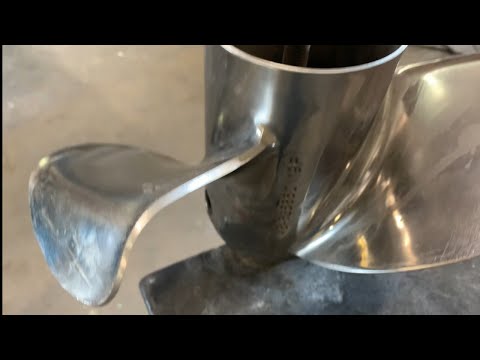 Tempest Plus boat prop repair. Bent stainless steel propeller fix.