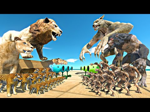 Werewolf Fights in Plants Arena | Lion King Team vs Werewolf Team - Animal Revolt Battle Simulator