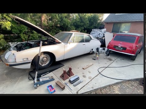 Citroen SM project part 2 Los Angeles  taking off front end sheet metal
