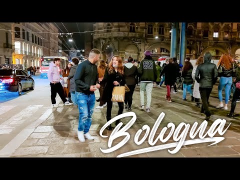 NIGHT PARTY IN BOLOGNA. Italy - 4k Walking Tour around the City - Travel Guide. trends, moda #Italy