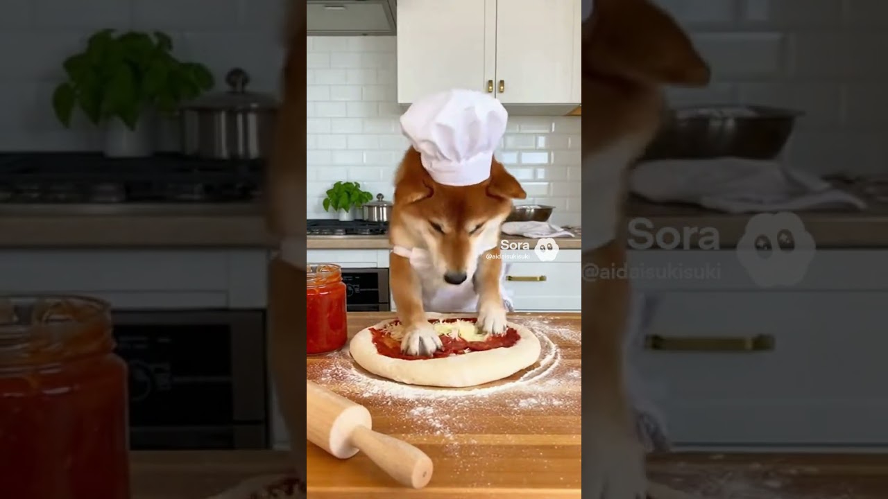 わんこピザを作る🍕🐶　Dog Making Pizza#dog #pizza #cute #kawaii #funny #cooking #chef #aivideo #pet #shorts