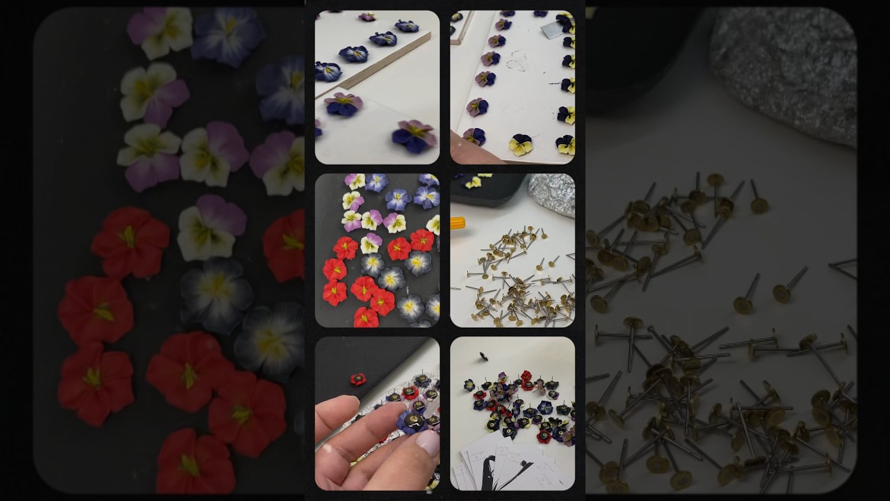 Pansy flowers earrings, handmade stud earrings. Polymer clay jewelry from EtenIren