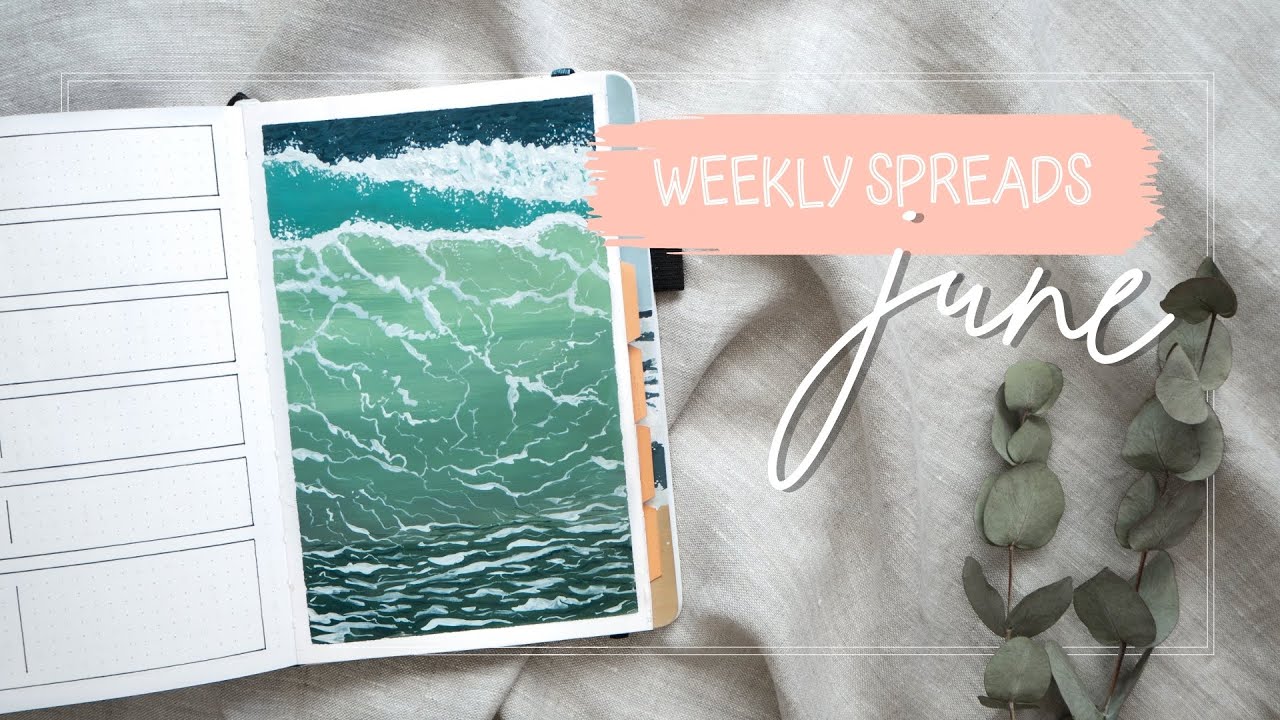 June 2021 Bullet Journal WEEKLY SPREADS | Ocean Bujo Theme With Gouache