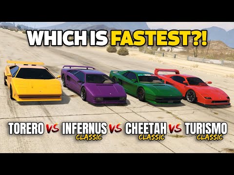 GTA 5 ONLINE - TORERO VS INFERNUS CLASSIC VS TURISMO CLASSIC VS CHEETAH CLASSIC (WHICH IS FASTEST?)