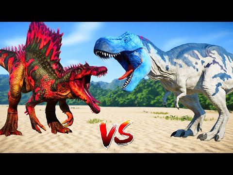 Spinosaurus vs T-Rex, Ultimasaurus, Giganotosaurus Dinosaurs Fighting - Jurassic World Evolution