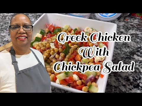 Greek Chicken with Chickpea Salad- a great summer salad #cleaneating