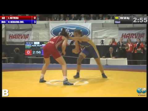 European Wrestling Championships Final FW 58 Kg (AZE) Irina NETREBA (RUS) Valeria KOBLOVA ZHOLOBOVA