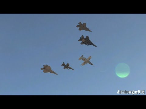 5 Jet formation. F-35, F-22, F-15, F-16, and A-10. Nellis Aviation Nation. 2019.