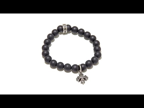 King Baby Jewelry Cross Charm Black Onyx Bead Bracelet