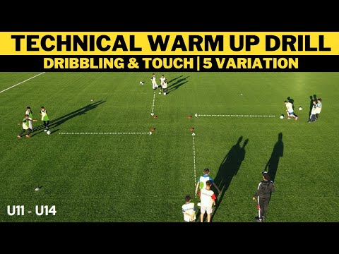 Technical Football/Soccer Warm Up Drills| Dribbling & Touch | 5  Variation |  U10 - U14 | thumbnail