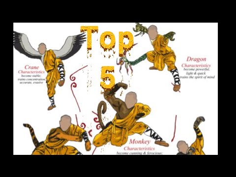 The top 5 animal Kung fu styles / tiger , snake , crane , leopard, dragon