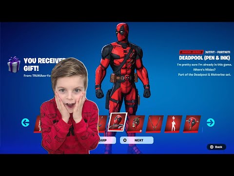 My 10 Year Old Kid Reaction Gifting Him NEW Marvel Fortnite Skins Unlocking DEADPOOL & WOLVERINE