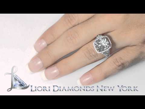 FD-637 - 7.20 Carat Fancy Blue Cushion Cut Diamond Engagement Ring 18k White Gold